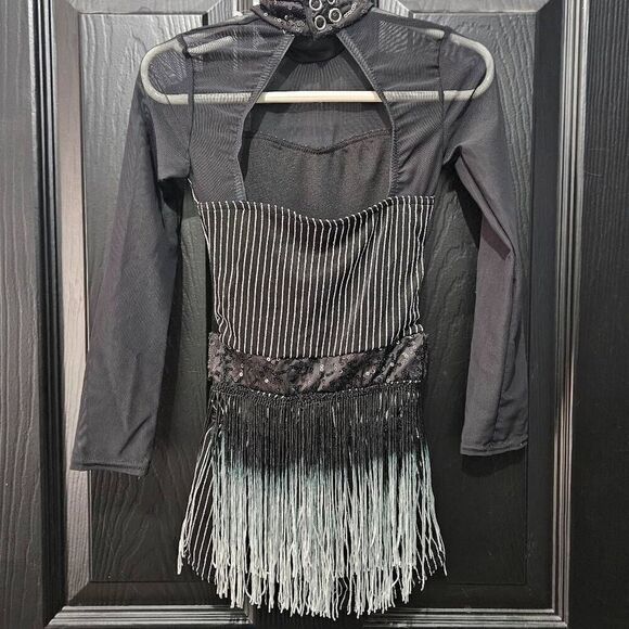 Weissman NWOT child extra small black fringe dance costume jazz tap solo - Picture 6 of 9